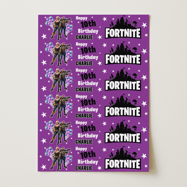 Personalised Wrapping Paper Kids Birthday Fortnite Stars Black Custom Gift Wrap