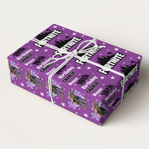 Personalised Wrapping Paper Kids Birthday Fortnite Stars Black Custom Gift Wrap