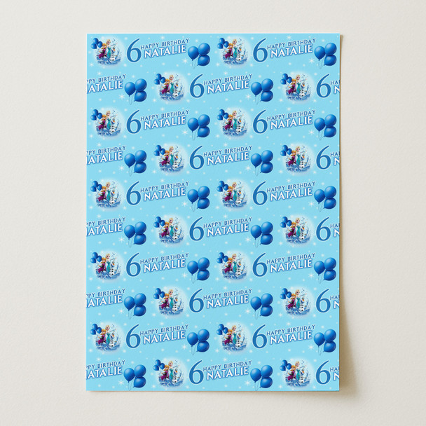 Personalised Wrapping Paper Kids Birthday Frozen Blue Custom Gift Wrap