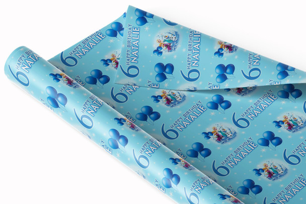Personalised Wrapping Paper Kids Birthday Frozen Blue Custom Gift Wrap