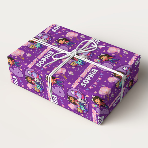 Personalised Wrapping Paper Kids Birthday Gabby's Dollhouse Custom Gift Wrap