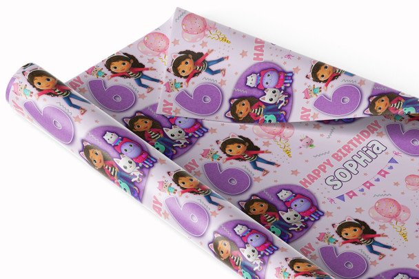Personalised Wrapping Paper Kids Birthday Gabby's Dollhouse Custom Gift-Wrap