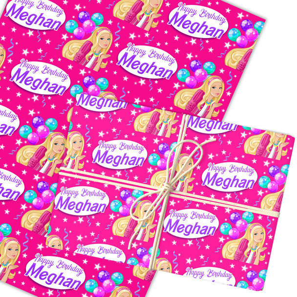 Personalised Wrapping Paper Kids Birthday Girls Barbie Pink Custom Gift Wrap