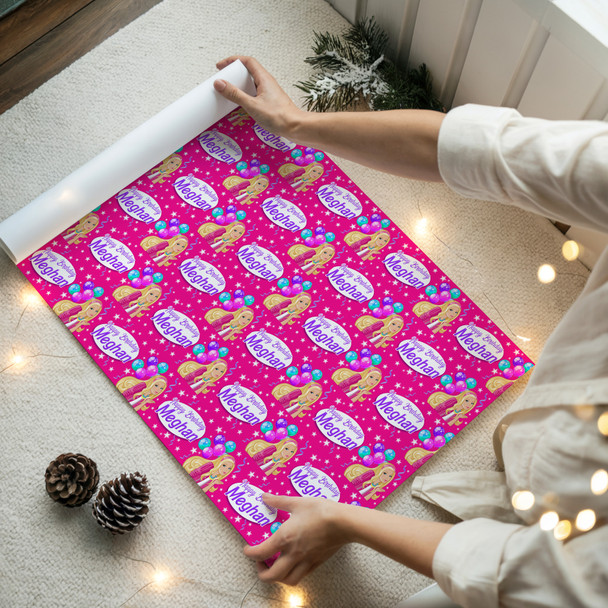 Personalised Wrapping Paper Kids Birthday Girls Barbie Pink Custom Gift Wrap