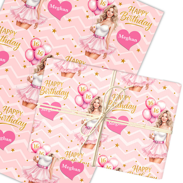 Personalised Wrapping Paper Kids Birthday Girls Pink & Gold Custom Gift Wrap
