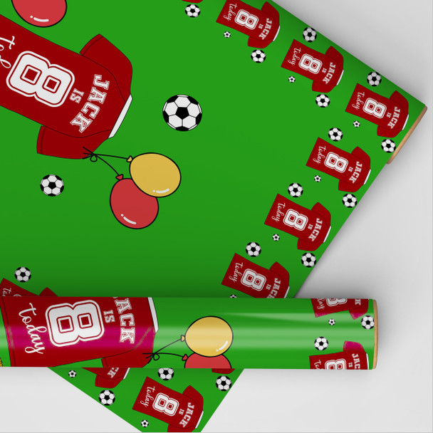 Personalised Wrapping Paper Kids Birthday Green Football Boys Custom Gift Wrap