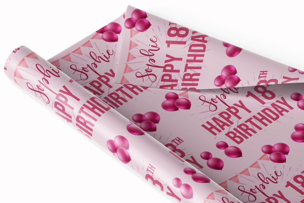Personalised Wrapping Paper 18th Birthday Pink Girls Custom Gift Wrap