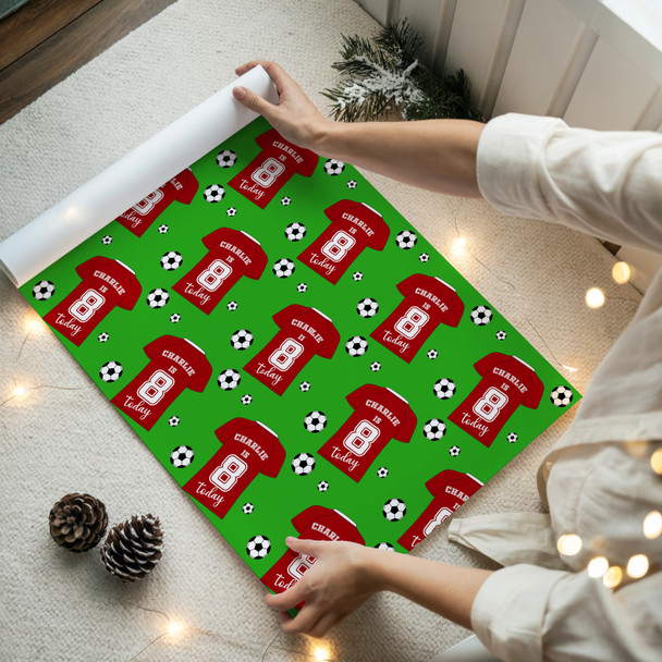 Personalised Wrapping Paper Kids Birthday Green Football Custom Gift Wrap