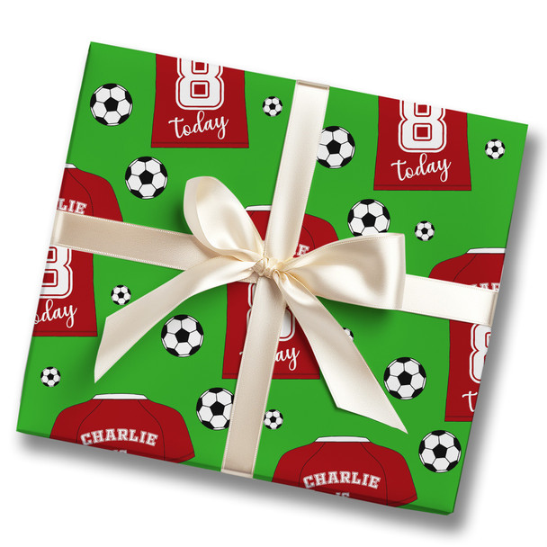 Personalised Wrapping Paper Kids Birthday Green Football Custom Gift Wrap