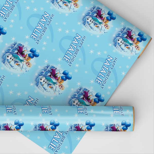 Personalised Wrapping Paper Kids Birthday Light Frozen Snow Custom Gift Wrap
