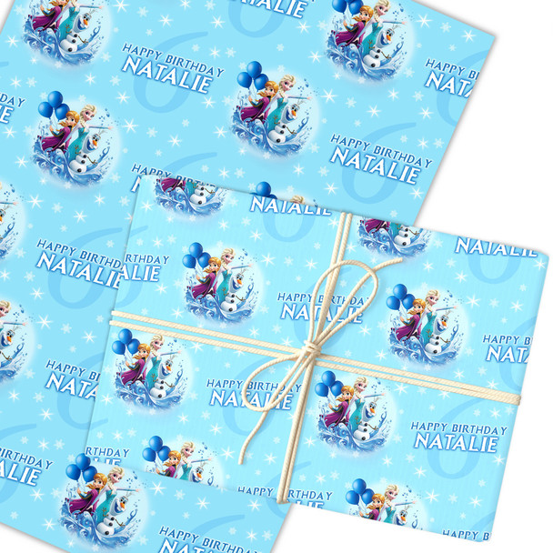 Personalised Wrapping Paper Kids Birthday Light Blue Frozen Custom Gift Wrap