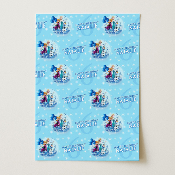 Personalised Wrapping Paper Kids Birthday Light Blue Frozen Custom Gift Wrap