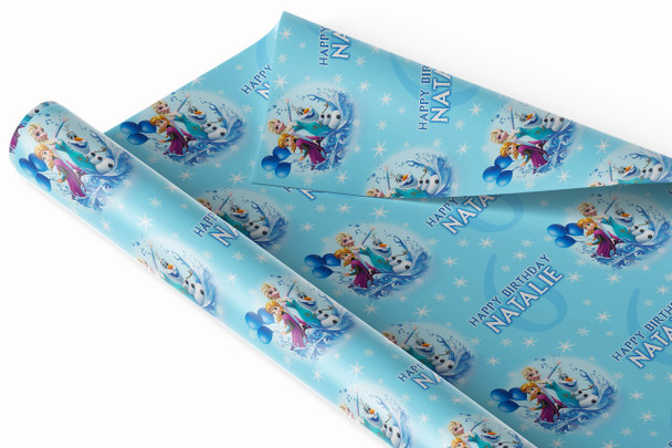 Personalised Wrapping Paper Kids Birthday Light Blue Frozen Custom Gift Wrap