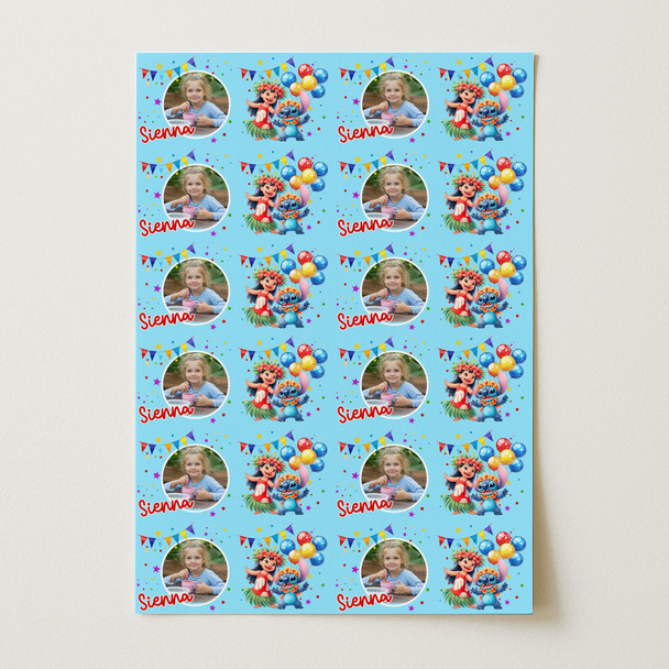 Personalised Wrapping Paper Kids Birthday Lilo & Stitch Custom Photo Gift-Wrap