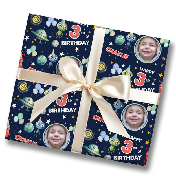 Personalised Wrapping Paper Kids Birthday Aliens Space Photo Custom Gift-Wrap