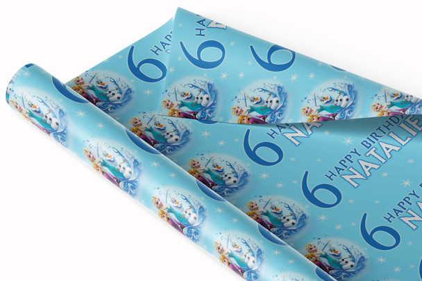 Personalised Wrapping Paper Kids Birthday Navy Blue Frozen Custom Gift Wrap
