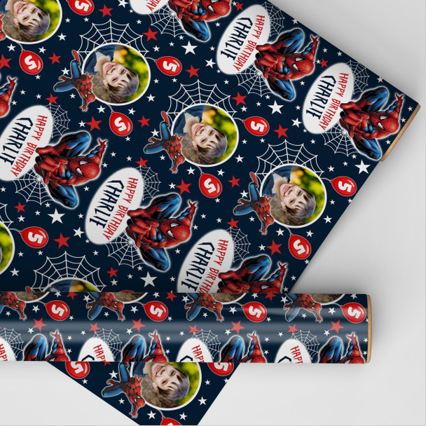 Personalised Wrapping Paper Kids Birthday Navy Spiderman Boys Custom Gift Wrap