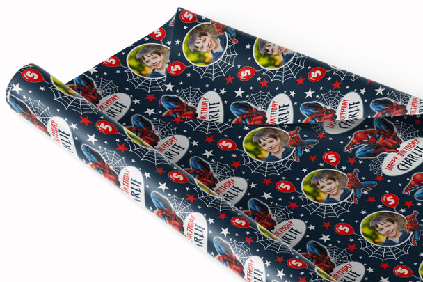 Personalised Wrapping Paper Kids Birthday Navy Spiderman Boys Custom Gift Wrap