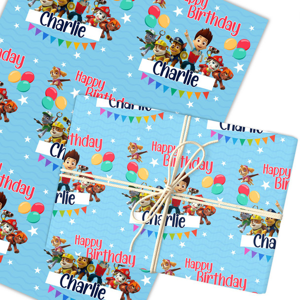 Personalised Wrapping Paper Kids Birthday Paw Patrol Blue Boys Custom Gift Wrap