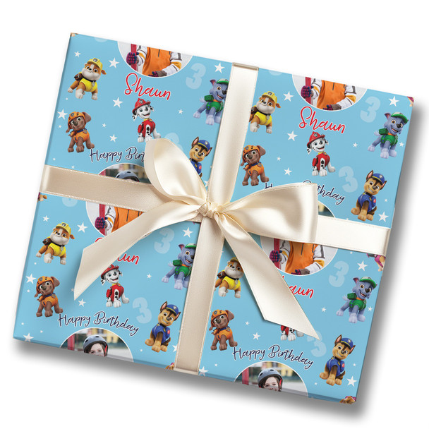 Personalised Wrapping Paper Kids Birthday Paw Patrol Blue Photo Custom Gift Wrap