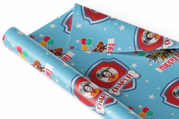 Personalised Wrapping Paper Kids Birthday Paw Patrol Blue Custom Gift Wrap