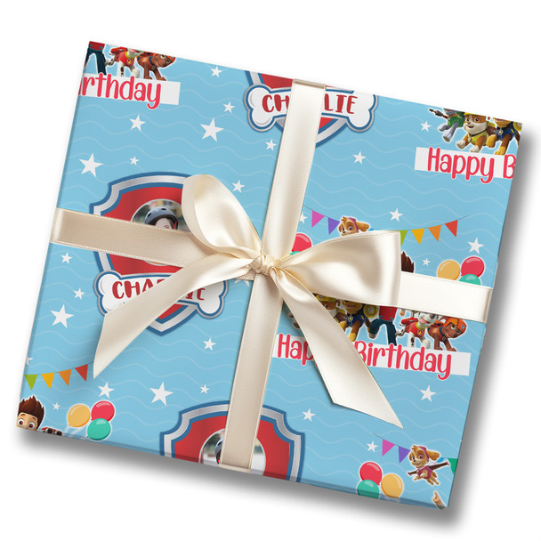 Personalised Wrapping Paper Kids Birthday Paw Patrol Blue Custom Gift Wrap