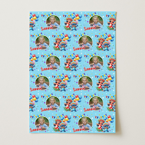 Personalised Wrapping Paper Lilo & Stitch Kids Birthday Photo Custom Gift Wrap