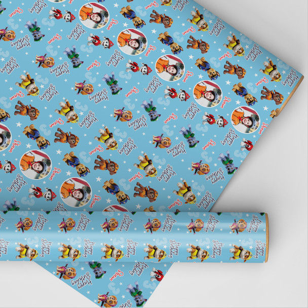 Personalised Wrapping Paper Kids Birthday Photo Blue Paw Patrol Custom Gift Wrap