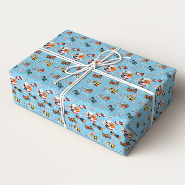 Personalised Wrapping Paper Kids Birthday Photo Blue Paw Patrol Custom Gift Wrap