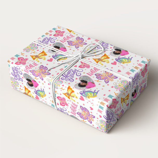 Personalised Wrapping Paper Kids Birthday Photo Butterflies Custom Gift Wrap