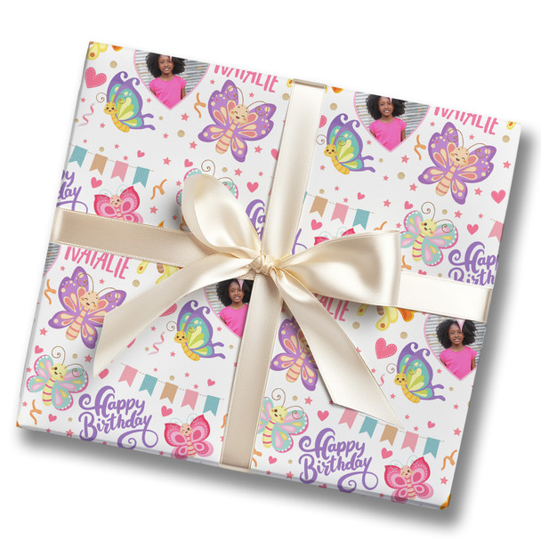 Personalised Wrapping Paper Kids Birthday Photo Butterflies Custom Gift Wrap