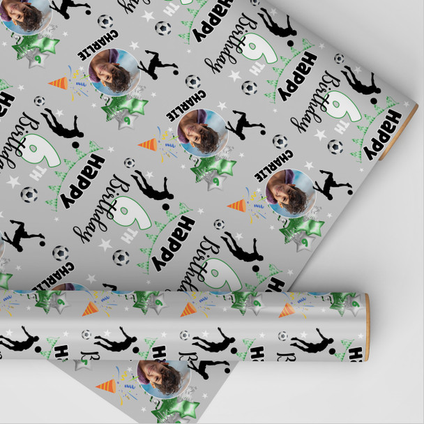 Personalised Wrapping Paper Kids Birthday Photo Football Boys Custom Gift Wrap