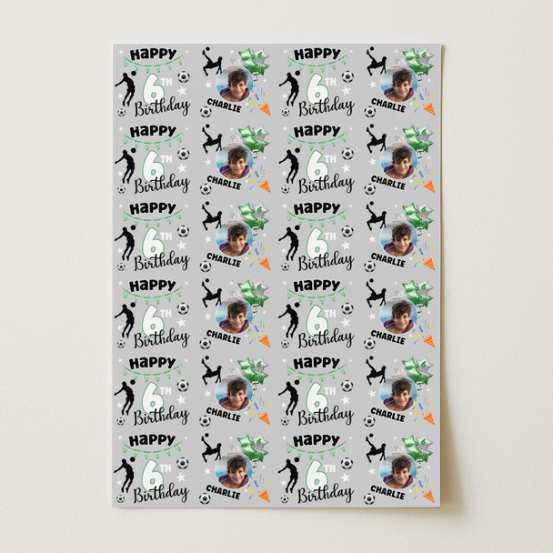 Personalised Wrapping Paper Kids Birthday Photo Football Boys Custom Gift Wrap