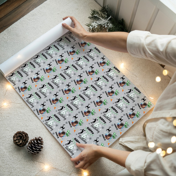 Personalised Wrapping Paper Kids Birthday Photo Football Boys Custom Gift Wrap