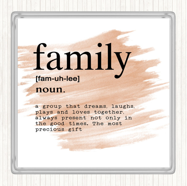 Watercolour Word Definition Family Quote Coaster