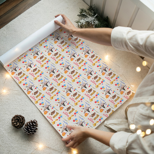Personalised Wrapping Paper Kids Birthday Photo Safari Animals Custom Gift Wrap