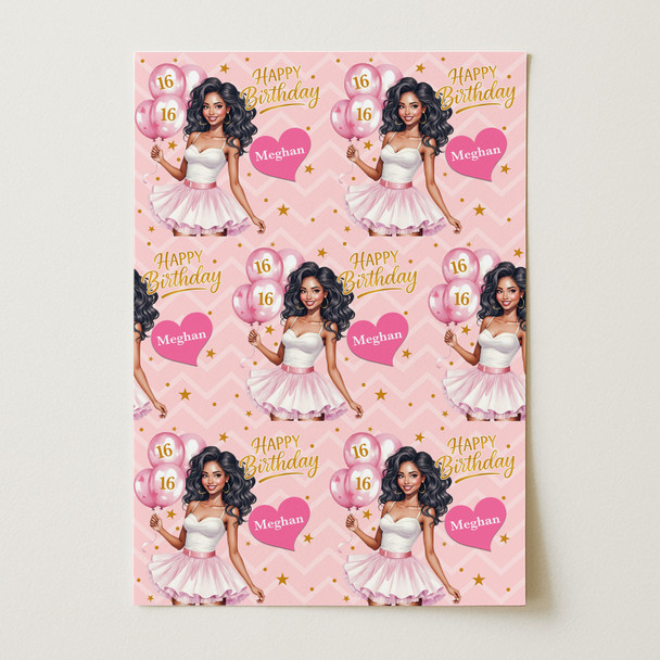 Personalised Wrapping Paper Kids Birthday Pink & Gold Girls Custom Gift Wrap