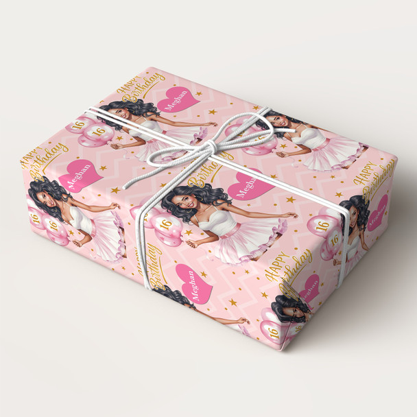 Personalised Wrapping Paper Kids Birthday Pink & Gold Girls Custom Gift Wrap