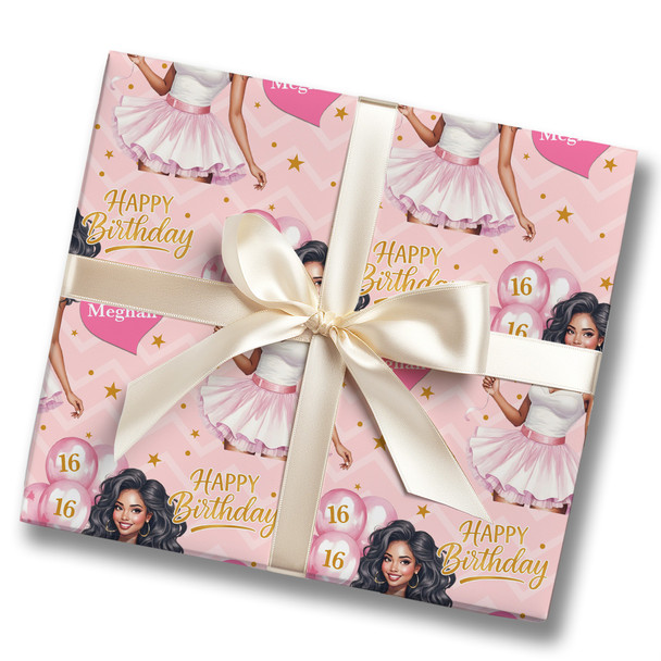 Personalised Wrapping Paper Kids Birthday Pink & Gold Girls Custom Gift Wrap