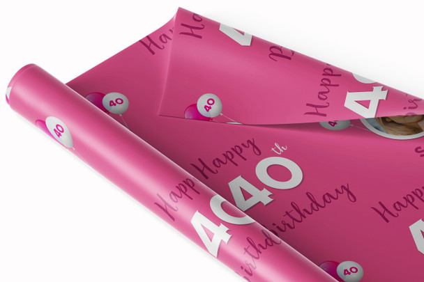 Personalised Wrapping Paper 40th Birthday For Her Pink Custom Gift Wrap