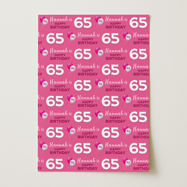 Personalised Wrapping Paper 65th Birthday Her Pink Custom Gift Wrap