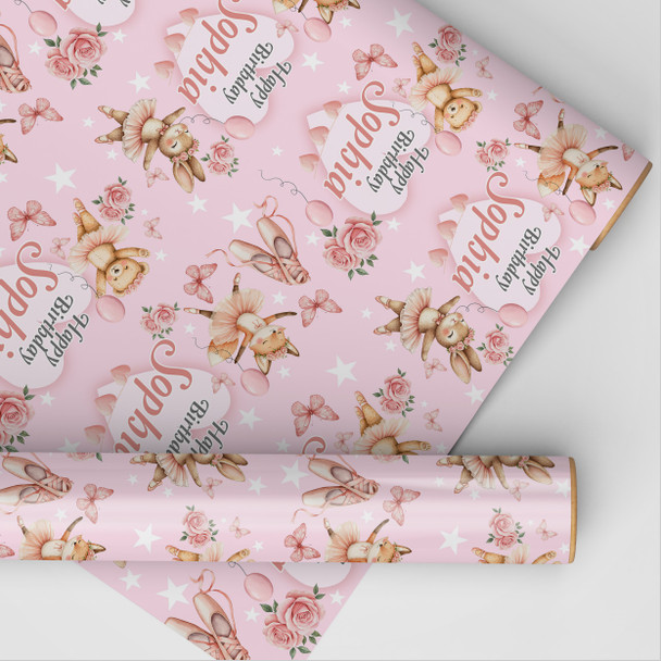Personalised Wrapping Paper Kids Birthday Animals Ballet Girls Custom Gift Wrap