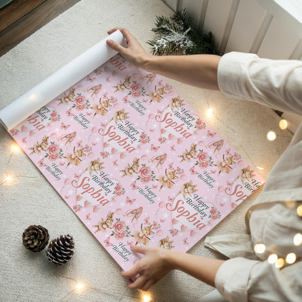 Personalised Wrapping Paper Kids Birthday Pink Animals Girls Custom Gift Wrap