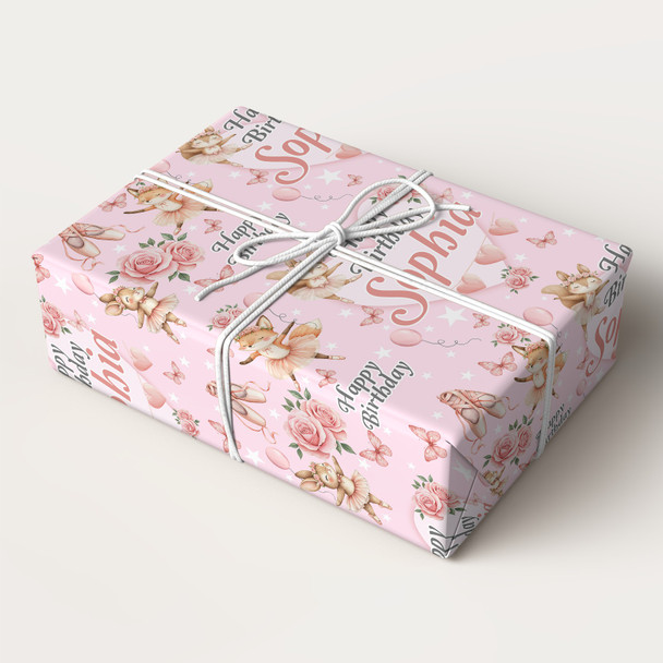 Personalised Wrapping Paper Kids Birthday Pink Animals Girls Custom Gift Wrap