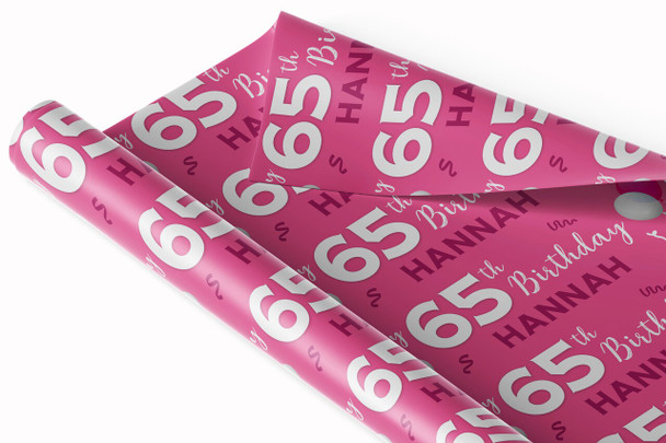 Personalised Wrapping Paper 65th Birthday Pink Photo For Her Custom Gift-Wrap