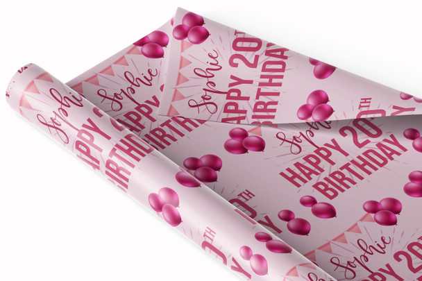Personalised Wrapping Paper 20th Birthday Pink For Her Custom Gift Wrap