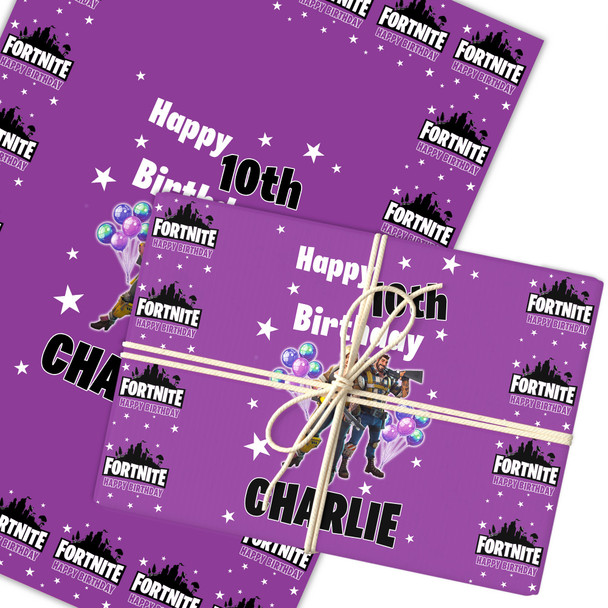 Personalised Wrapping Paper Birthday Purple Fortnite Kids Custom Gift Wrap