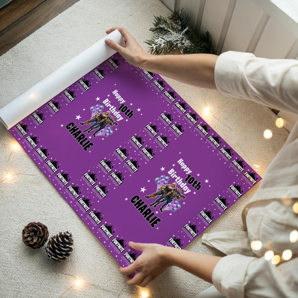 Personalised Wrapping Paper Birthday Purple Fortnite Kids Custom Gift Wrap