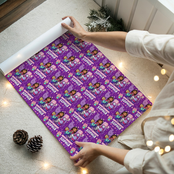 Personalised Wrapping Paper Birthday Gabby's Dollhouse Kids Custom Gift Wrap
