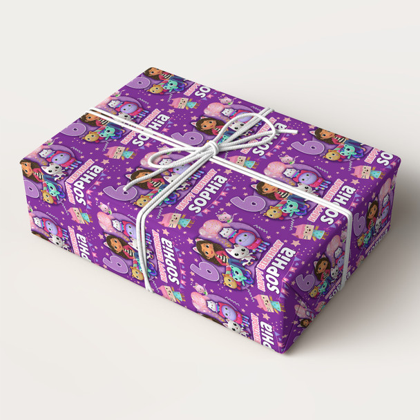 Personalised Wrapping Paper Birthday Gabby's Dollhouse Kids Custom Gift Wrap